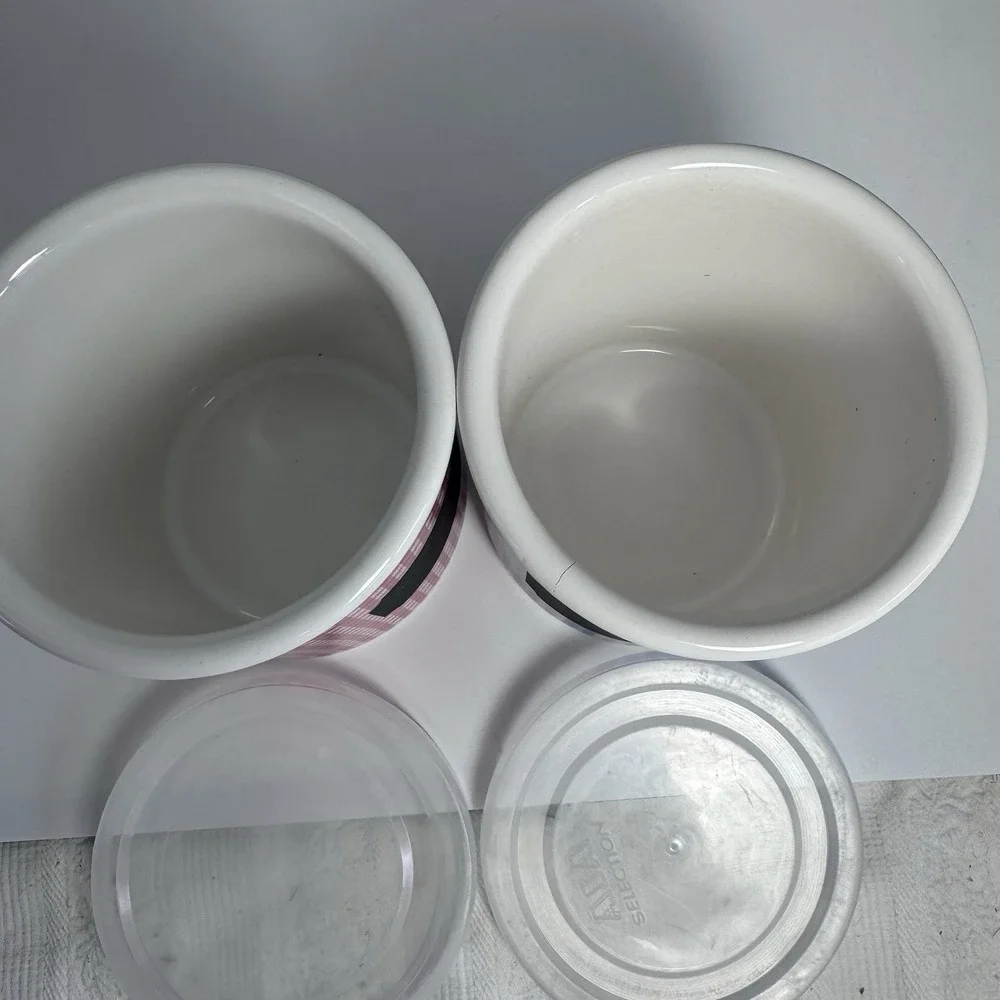 Vintage Ceramic Storage ASA Selection Container Jars Gingham Pattern Germany Lid